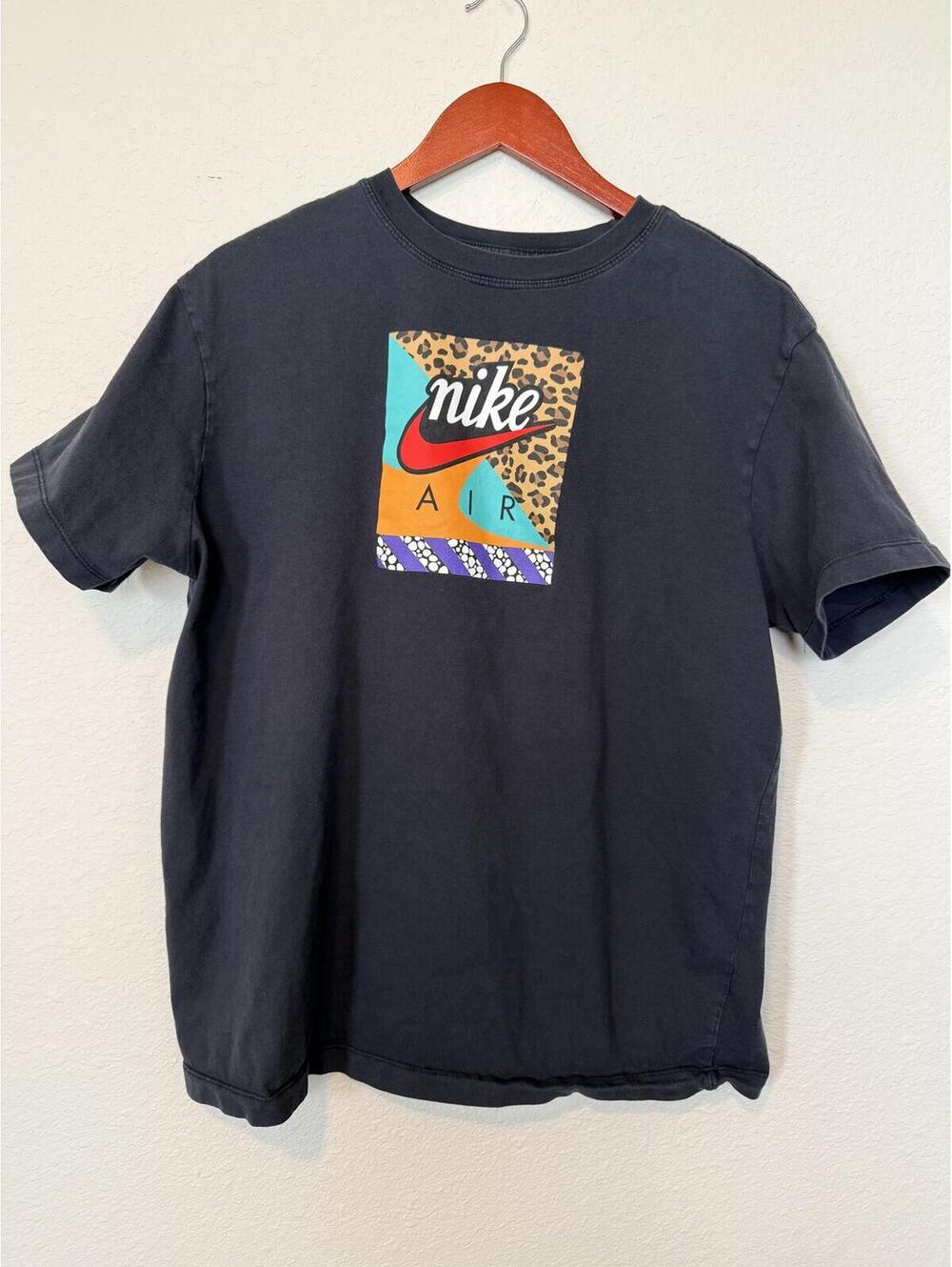 Nike Air Graphic Black T-Shirt with Colorful Leopard Print Design